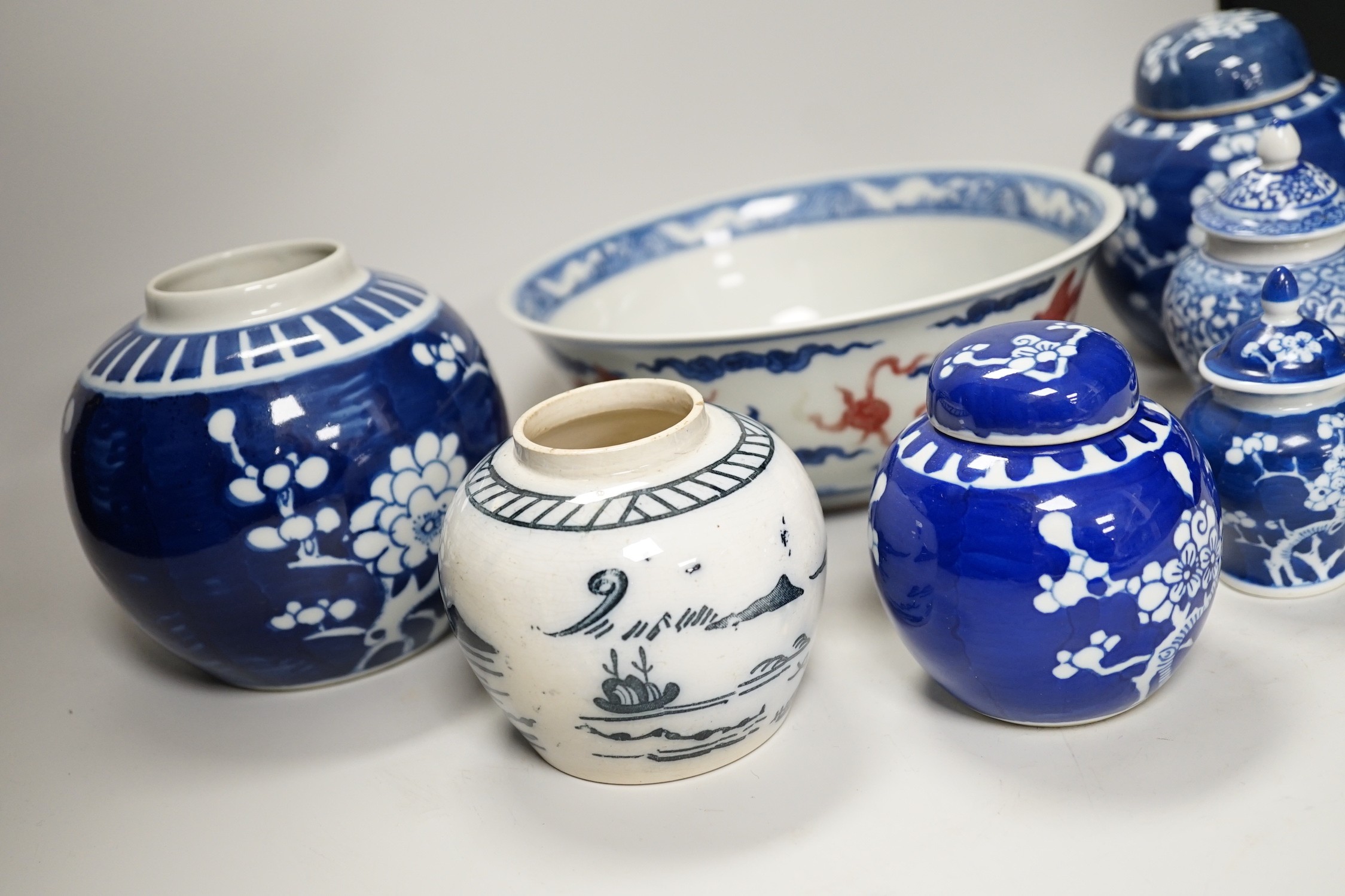 A quantity of various Chinese ceramics including blue and white jars, a ‘dragon’ bowl etc.